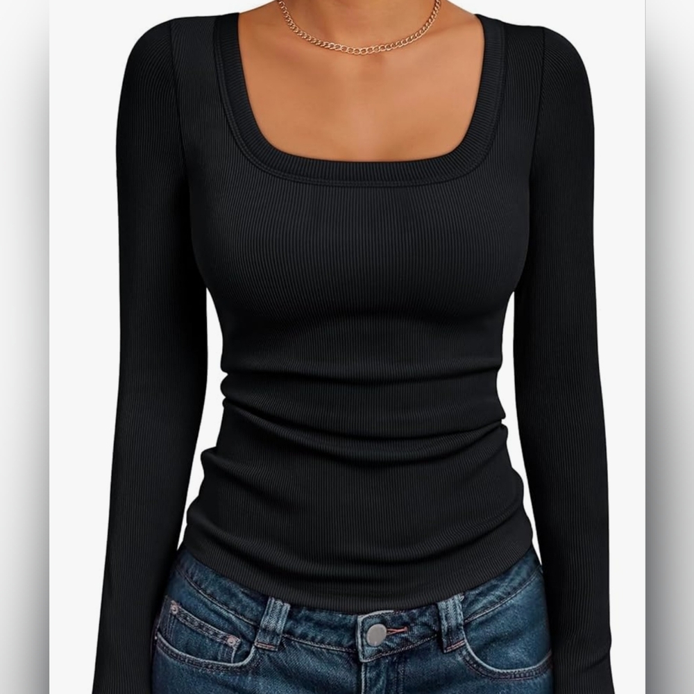 NWT Automet Black LS Ribbed Top, S
